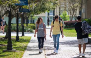 Students walking around the Charleston Southern University campus