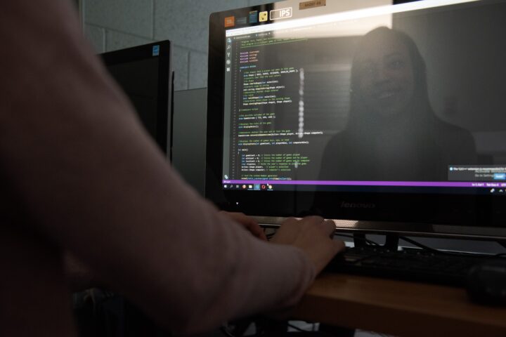 A woman on a computer