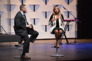 Sharlene Stanford speaking at Chapel service.