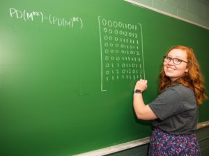 Maddy Parsons writing on a chalkboard