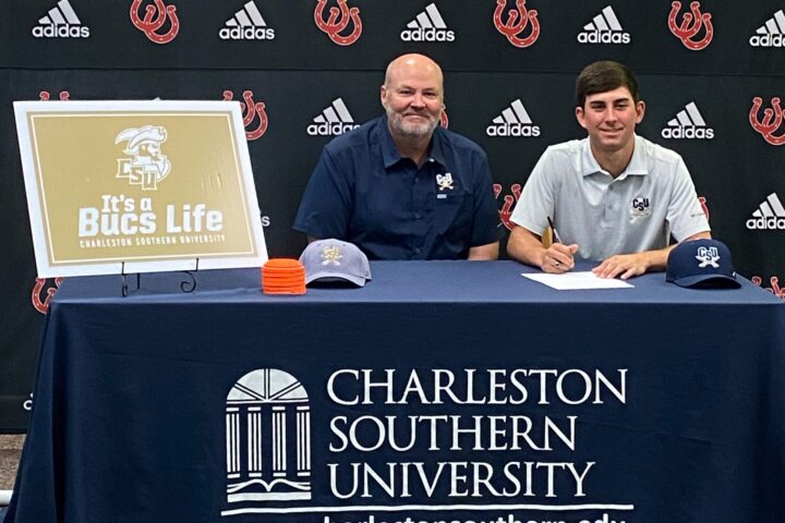Coach Thomas Cousins and Reagan Martin at signing ceremony at Barnwell High School
