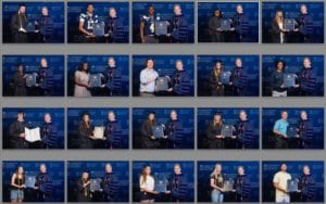 Charleston Southern students picked up their diplomas on campus and grabbed a photo with President Costin