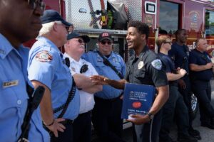Chief Reggie Burgess talks with North Charleston Fire Dept.
